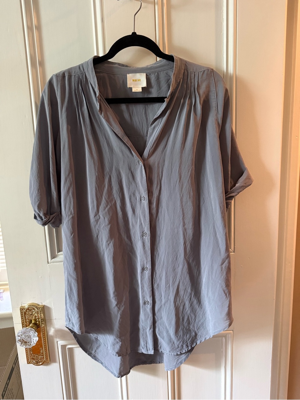 Maeve Dusty Blue Button-Front Blouse